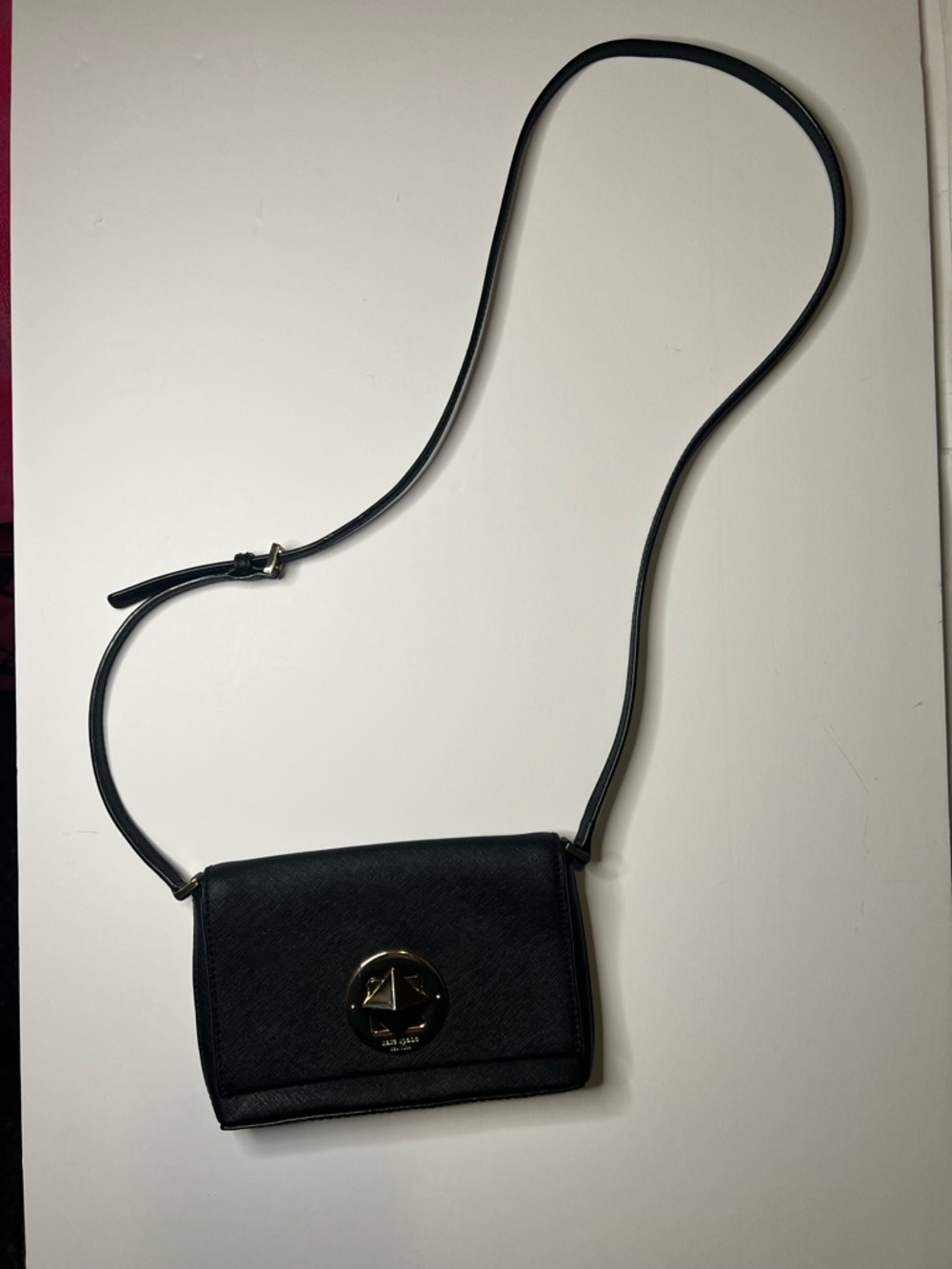 kate spade Black Leather Crossbody with Gold-Tone Logo